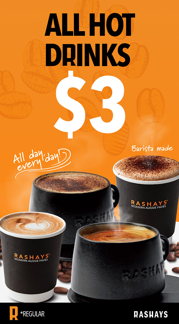 Rashays $3 hot drinks social ad